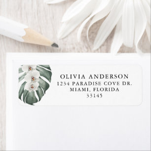 Etiqueta Orquídeas Brancas na Monstera Tropical Floral