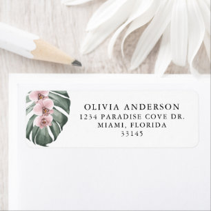 Etiqueta Orquídeas Rosa em Monstera Tropical Floral
