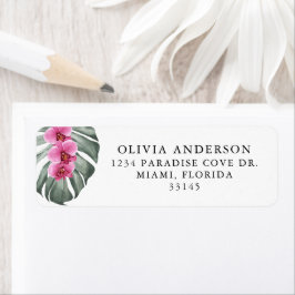 Etiqueta Orquídeas Rosa-Quente do Monstera Tropical Floral