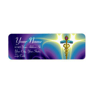 Etiqueta OURO CADUCEUS, azul-aqua vibrante, roxo