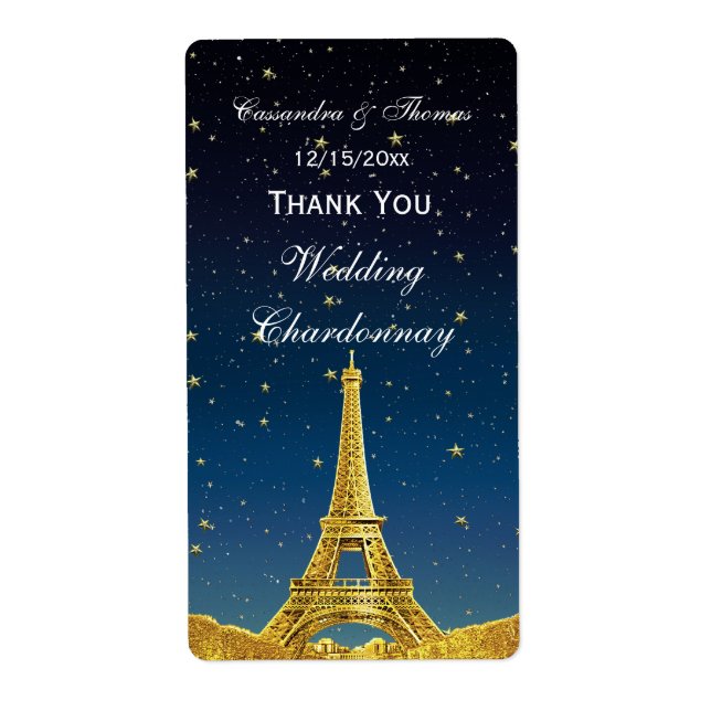 Etiqueta Ouro de Paris Skyline nº 1 Blue Starry Wine Label  (Frente)