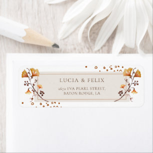 Etiqueta Ouro Elegante Autumn Leaf Wedding Endereço de Devo