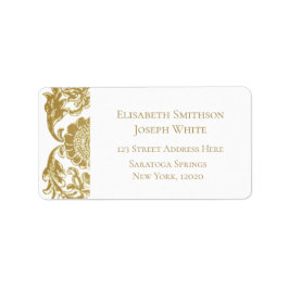 Etiqueta Ouro Elegante Flores Endereço de Devolução de Casa