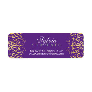 Etiqueta Ouro filigrana elegante do roxo do damasco do