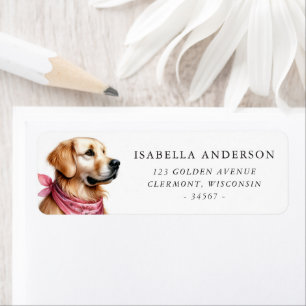 Etiqueta Ouro Retriever Dog Vestindo Endereço Bandana Rosa