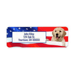 Etiqueta Ouro Retriever Na Bandeira Americana