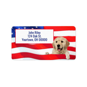 Etiqueta Ouro Retriever Na Bandeira Americana