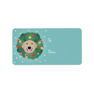 Etiqueta Ouro Retriever Wreath de Natal