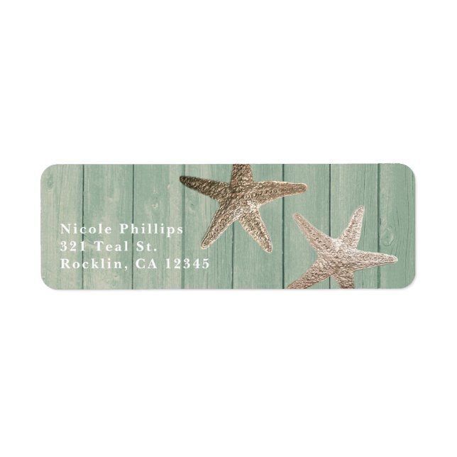 Etiqueta Ouro Starfish & Wood Elegant Beach Invent (Frente)
