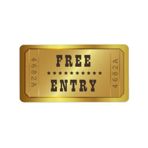 Etiqueta Ouro Ticket Admit One Stars Free Entry Vintage