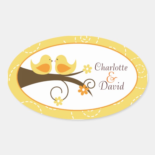 Etiqueta oval Wedding (amarela) do favor do (Frente)