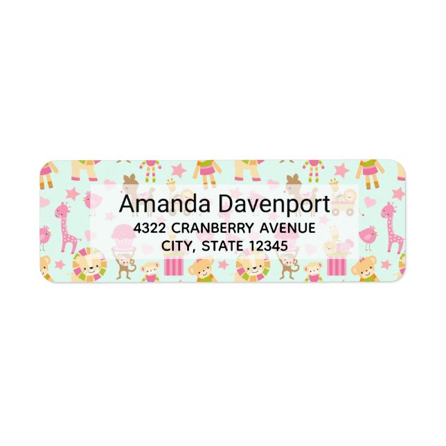 Etiqueta Padrão bonito com rótulos de animais e brinquedos (Frente)