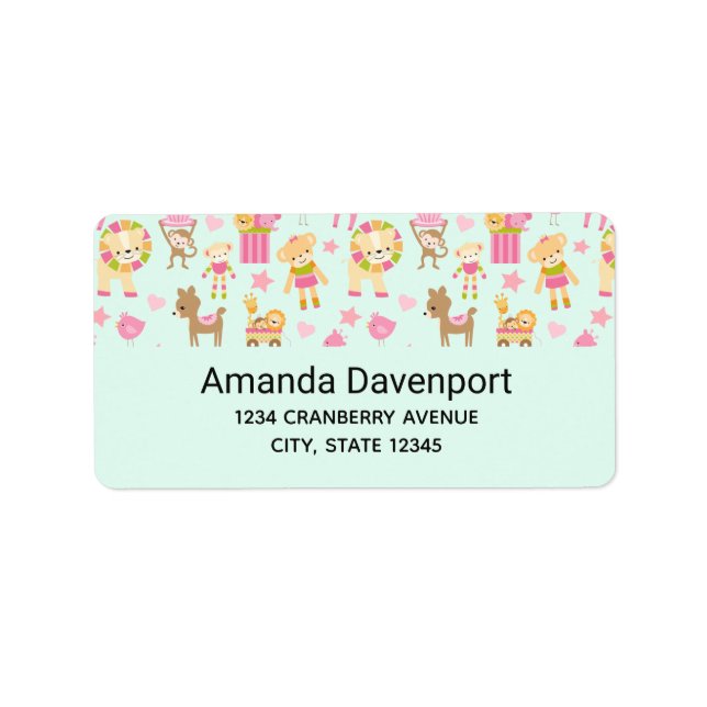 Etiqueta Padrão bonito com rótulos de animais e brinquedos  (Frente)