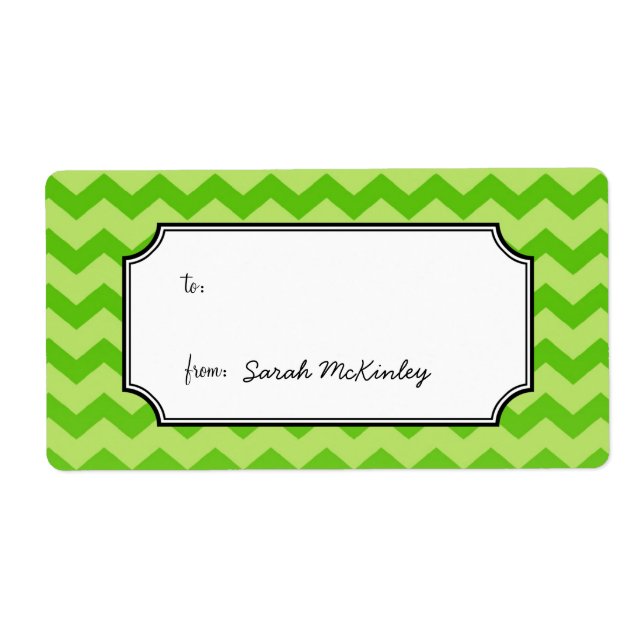 Etiqueta Padrão Chic Chevron verde para presente personaliz (Frente)