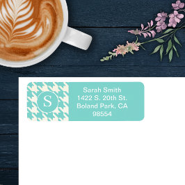 Etiqueta Padrão clássico de houndstooth Aqua Azul e Branco