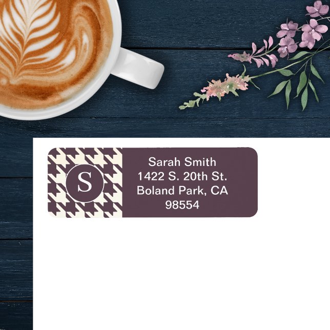 Etiqueta Padrão Clássico de Houndstooth Roxo Plum e Branco (Criador carregado)