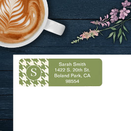 Etiqueta Padrão Clássico de Houndstooth Verde e Branco