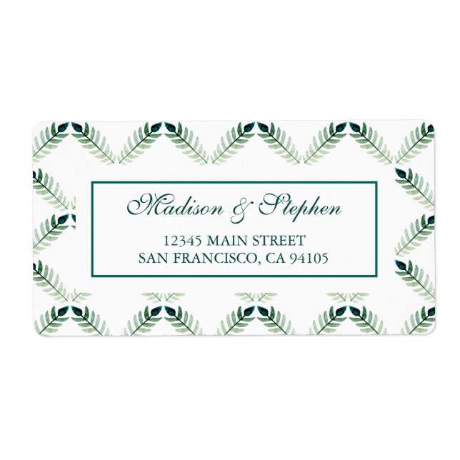 Etiqueta Padrão de Aquarela Botânica Verde - Casamento (Frente)