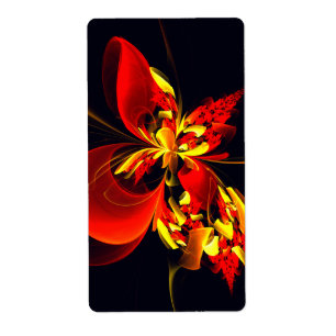Etiqueta Padrão de Arte Abstrata Floral Amarelo Vermelho Mo