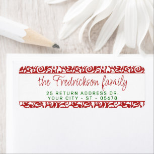Etiqueta Padrão de Arte Floral do Damasco Vermelho Branco E