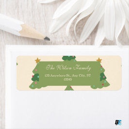 Etiqueta Padrão de Árvore de Natal Moderna do bege Verde