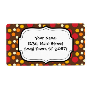 Etiqueta Padrão de Bolinhas castanho-amarelo-vermelho