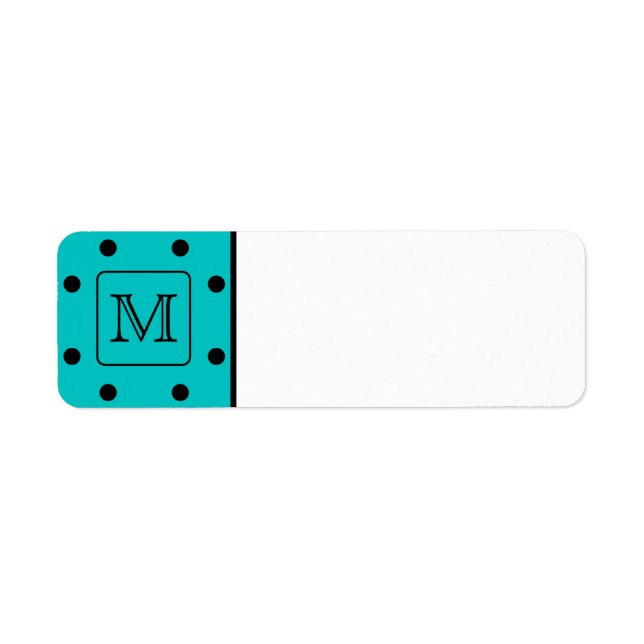 Etiqueta Padrão de Bolinhas Teal e Preta. Monograma persona (Frente)