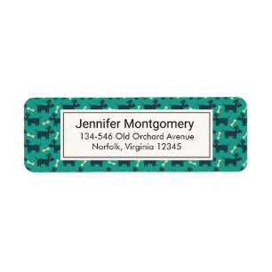 Etiqueta Padrão de Cachorro Bonito com Osso em Fundo Verde