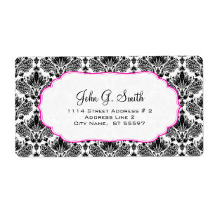 Etiqueta Padrão de Damascos Florais Elegantes Pretos e Bran