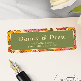 Etiqueta Padrão de Flores Coloridas Retro Boho 70s Endereço