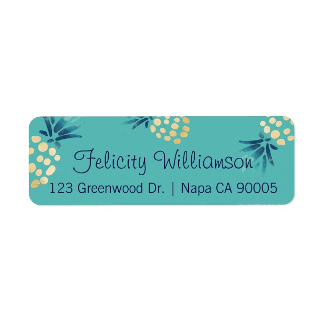 Etiqueta Padrão de Fruta de abacaxi tropical azul, lacrimej (Frente)