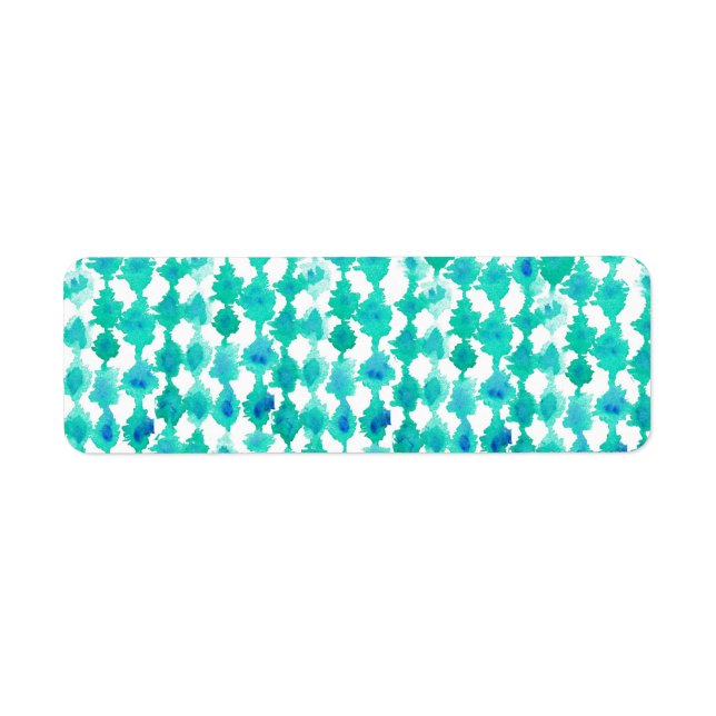 Etiqueta Padrão de Ikat de Aquarela Teal (Frente)