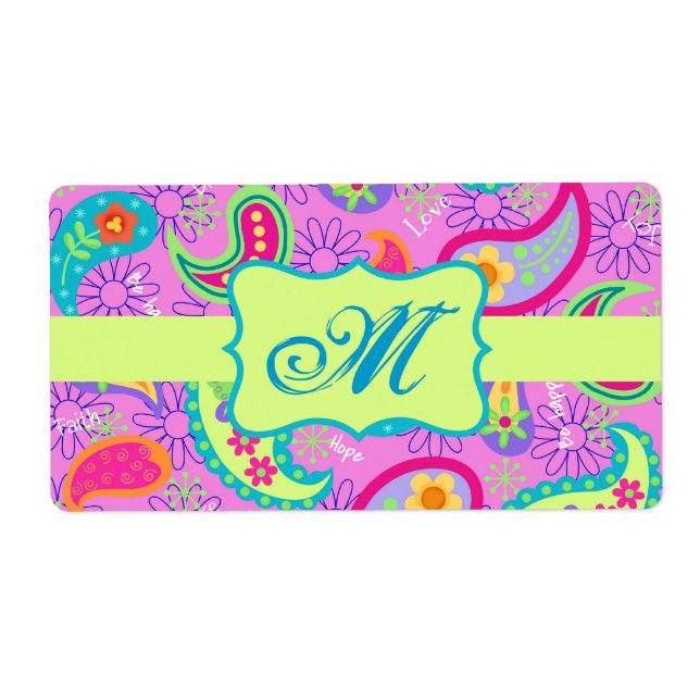 Etiqueta Padrão de Paisley Verde-Rosa Magenta (Frente)