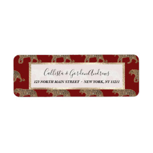 Etiqueta Padrão Dourado de Tigre Vermelho Negro-Fashionista