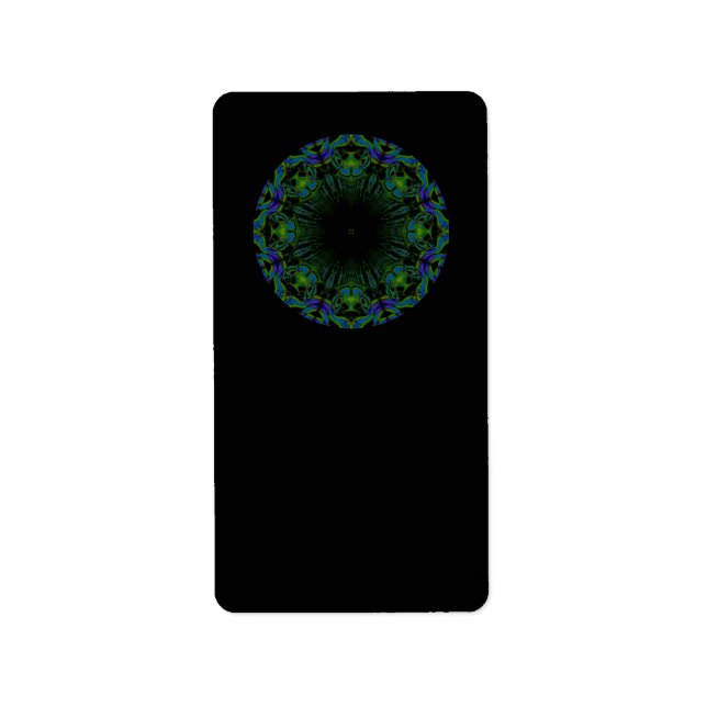 Etiqueta Padrão em cores pretas e peacock. (Frente)
