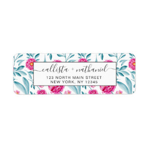 Etiqueta Padrão Floral de Verão, Cor de Água Teal Rosa B