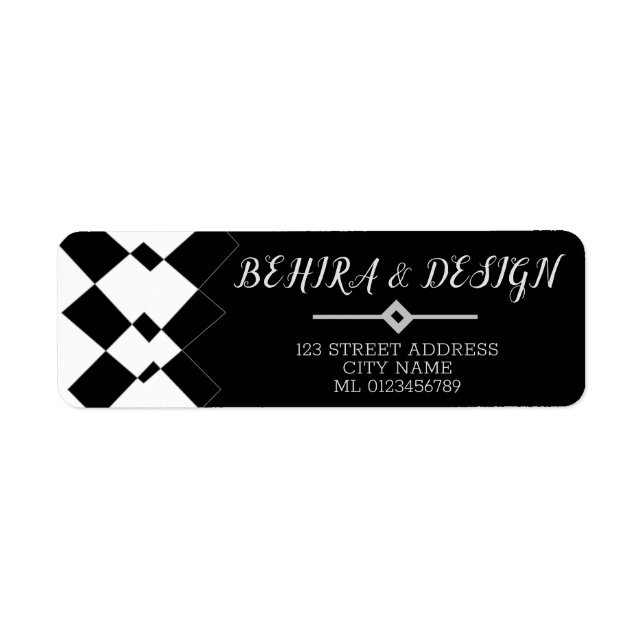 Etiqueta Padrão geométrico branco e preto esbranquiçado (Frente)
