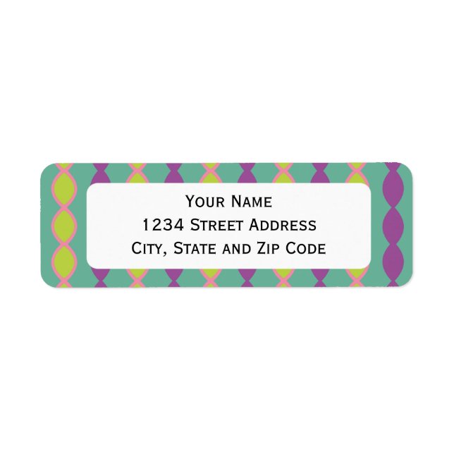 Etiqueta Padrão Girly Green e Purple Retro 70 (Frente)
