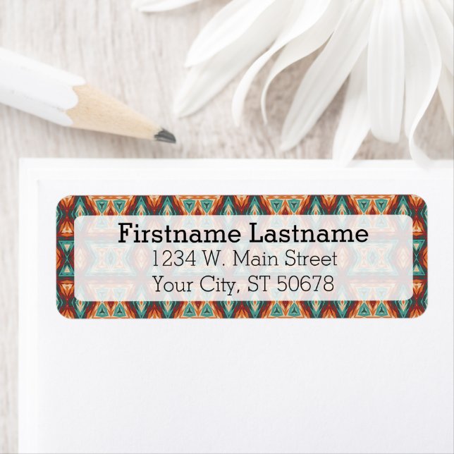 Etiqueta Padrão Mosaico Laranja Vermelho Turquesa Russo Cab (Insitu)