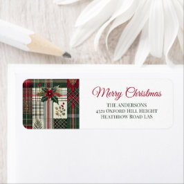 Etiqueta Padrão Rustic Christmas Green Xadrez Tartan