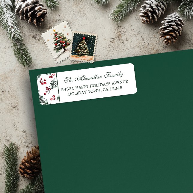 Etiqueta Padrão Simples de Pinheiros Botânicos Da Aquarela  (Simple Christmas Watercolor Botanical Pine Pattern Return Address Labels)