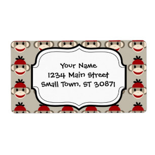 Etiqueta Padrões Felizes De Macaco Vermelho Sorrindo De Div