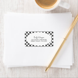 Etiqueta Painted Black Checkerboard Pattern Return Address