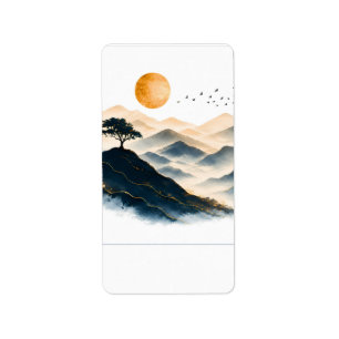 Etiqueta Paisagem das Montanhas do Sol Dourado Envio Postal