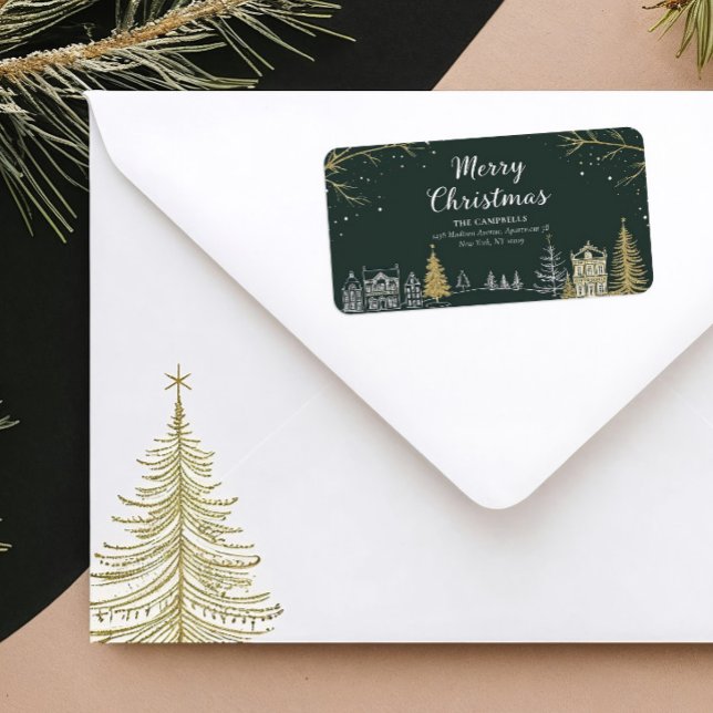 Etiqueta Paisagem de Natal Feliz Endereço de Devolução de F (Criador carregado)