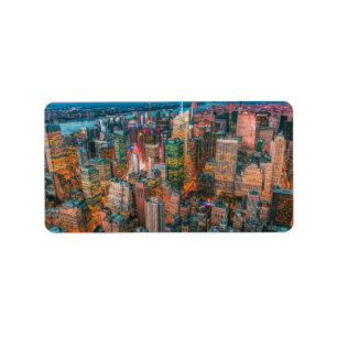 Etiqueta Paisagem de Nova York ao Pôr do Sol Crepúsculo e