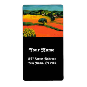 ETIQUETA PAISAGEM DE TUSCÂNCIA COM FLORES