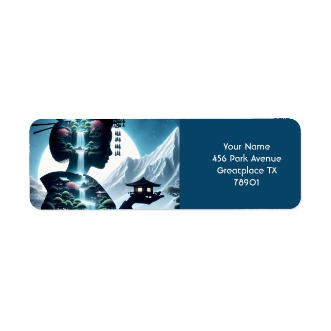 Etiqueta Paisagem Japonesa Fantasy Bonita (Frente)