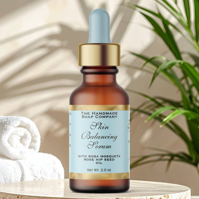 Etiqueta Pale Blue & Gold Small Dropper Bottle Label  (Criador carregado)