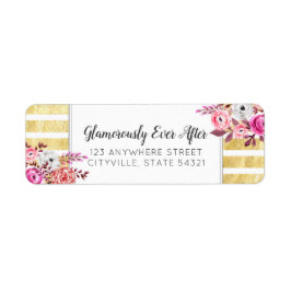 Etiqueta Palha cor-de-rosa Floral e Dourada Glam Watercolor